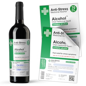 Anti-stress alcohol wijn- en gedistilleerde flesstickers Dranketiketten op recept | Grappige nieuwigheid grap cadeau
