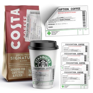 5 X Prescription Coffee Caffeine Novelty Medical Present Label Gift Funny Prank Joke Stickers