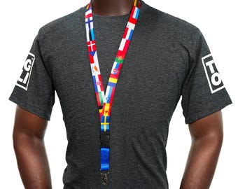 European Union Member Country Flags Lanyard – EU Pride Keychain Strap with Detachable Clip & Metal Hook | Ideal for Travel, Events