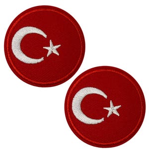 2 x runda broderilappar med turkisk flagga (5 cm)