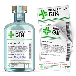 Cadeau de bouteille d'alcool médical avec ordonnance de gin Blague drôle sur les boissons Sticker