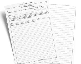 20 A6 Realistic Witness Statements: Novelty Movie Prop