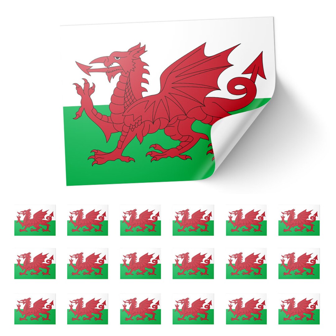 20 X Wales Welsh Dragon Flag Stickers - Rectangle Event Laptop Travel ...