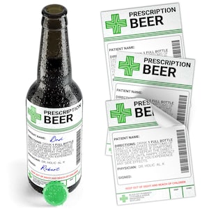 Beer Prescription Medical Alcohol Bottle Gift Funny Drinks Sticker Label