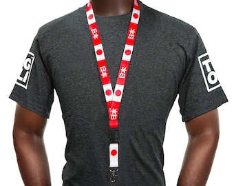 Japan Flag & Culture Lanyard – Japanese Nihon Design with Cherry Blossoms Wave Art Perfect for Travel, Work Badges Fans of Japanese Culture