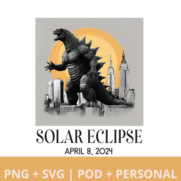 Solar eclipse  2024, April 8, Tyrannosaurus, an Iguanodon, Stegosaurus alligator Gorilla chimera PNG + SVG - instant download, solar eclipse