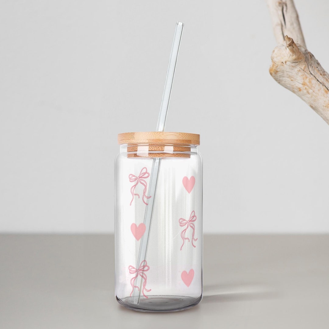 Coquette Soft Pink Bow Heart Glass Cup Pink Bows Soda Can Coquette ...