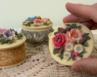 Vintage Floral Keepsake Box Set: Handcast Resin Cottagecore Decor