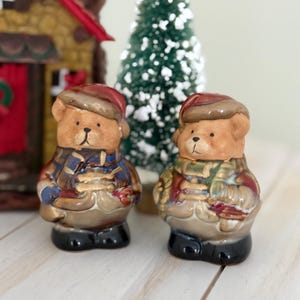 Vintage Christmas Bear Salt and Pepper Shakers | 1980s | Ceramic Holiday Decor | Collectible Xmas Bear Figurines