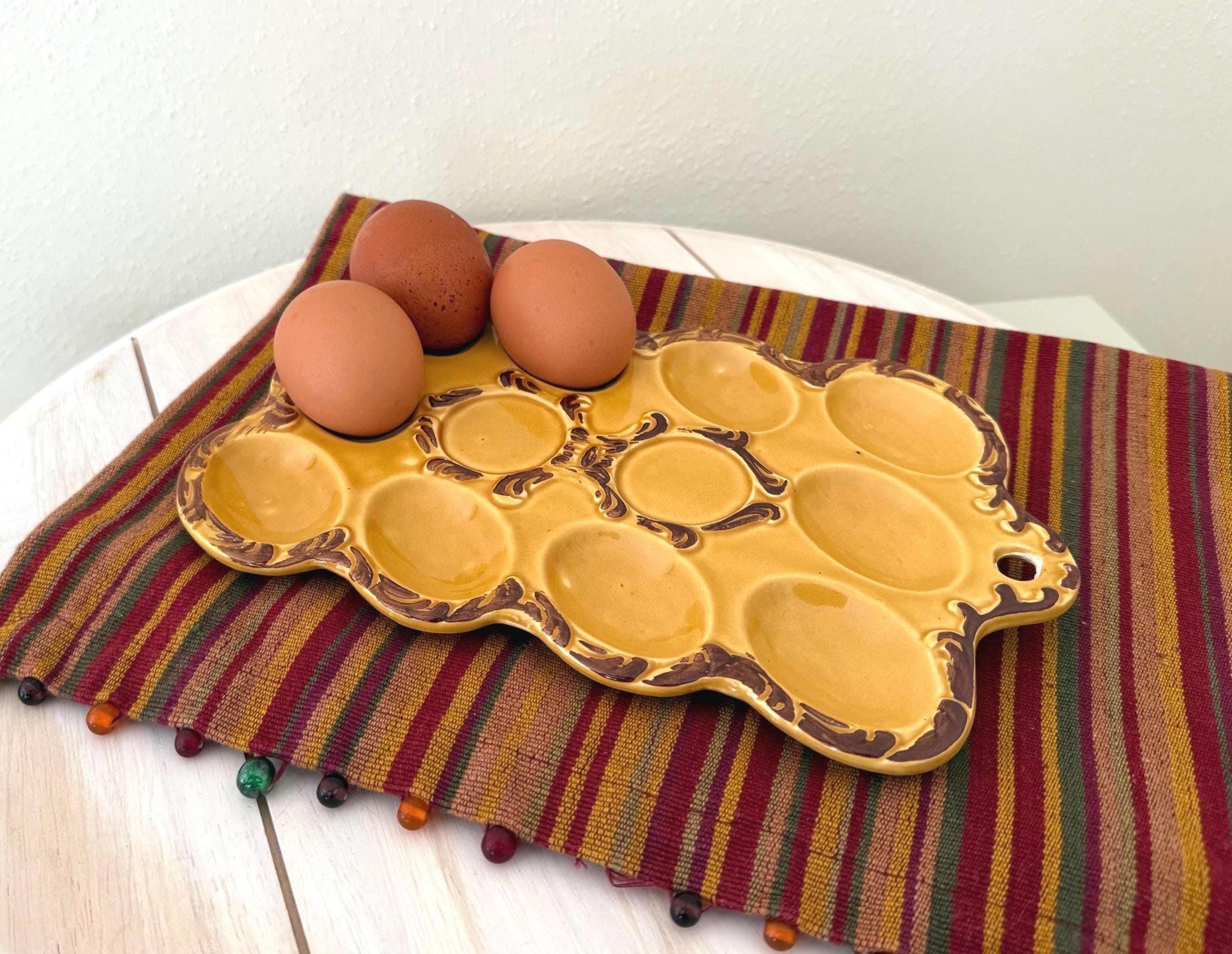 Vintage Ceramic Egg Plate, Rustic Deviled Egg Dish, Cottagecore Kitchen Decor