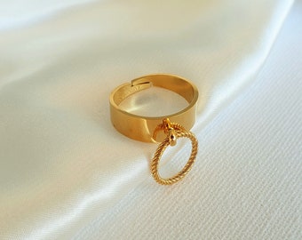 Anillo Charm Anillo de acero inoxidable de oro para mujer, anillo de oro, anillo ajustable para mujer, anillo de oro grande, anillo de cadena ajustable, anillo de oro grande