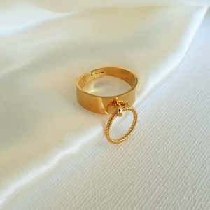 Ring Charm Women's Ring Gold Stainless Steel, gold ring, adjustable women's ring, lStackable ring, adjustable chain ring, large gold ring