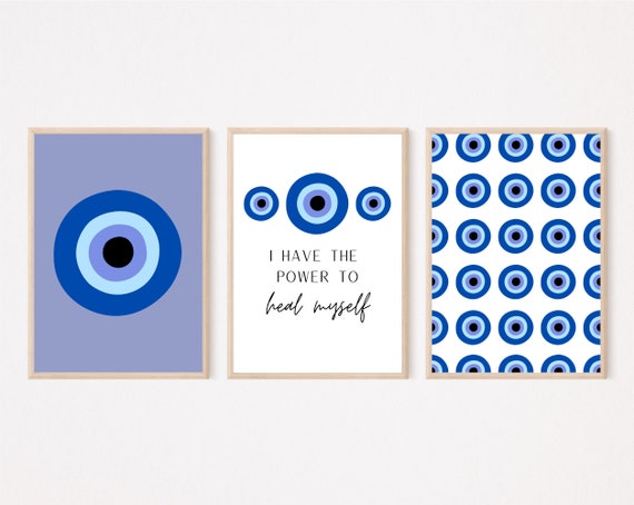 Blue Evil Eye Wall Art Set, Spiritual Self Healing Poster, Mental  