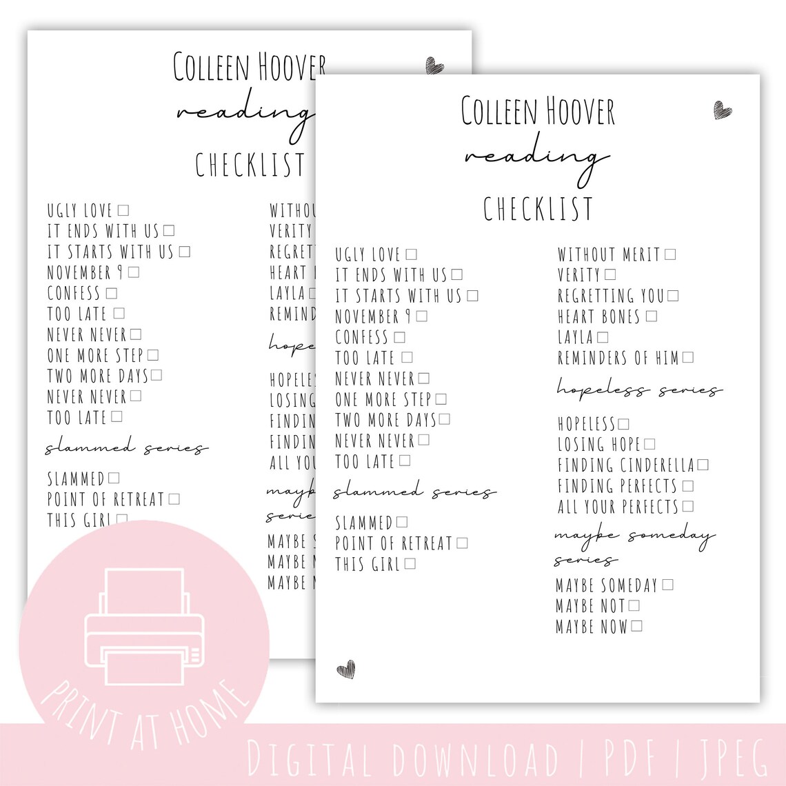 Colleen Hoover Reading Checklist Reading Checklist Colleen Hoover ...