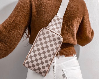 checker print  Sling Bag Cross Body Chest Bag Fanny Pack