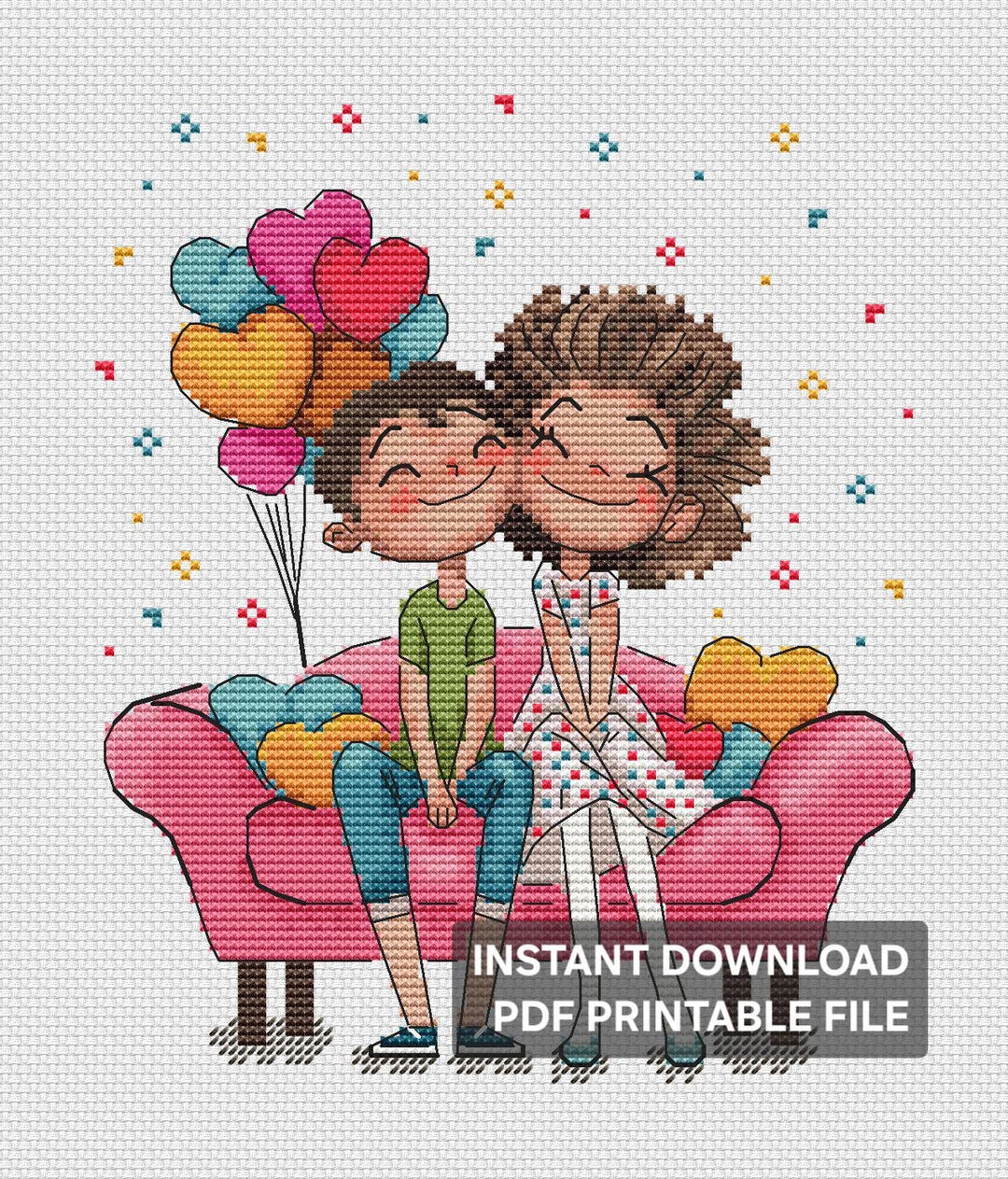 Happy Stitching Pattern Happy Together Cross Stitch Pattern PDF - Cute Couple Love Embroidery ...