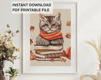 Kreuzstichmuster „Herbstliche Katze“: Gemütliche Herbstdekoration (PDF-Download)