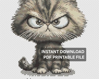 Kreuzstichmuster „Grumpy Cat“, lustiges Tierstickmuster (PDF-Download)