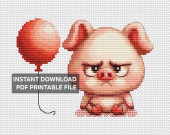 Kreuzstichmuster „Grumpy Piglet“ | Lustige Tierstickerei (PDF, Sofort-Download)