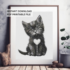 Cat Cross Stitch Pattern PDF, Cute Kitten Embroidery Design, Easy Cross Stitch Pattern, Instant Download, Pet Lover Gift