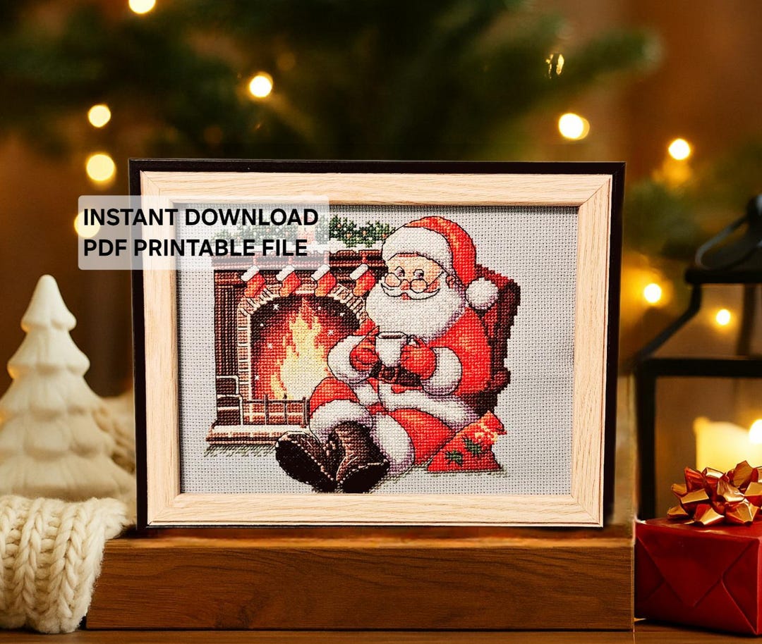 サンタの休憩クロスステッチパターン：クリスマスコーヒー（PDF
