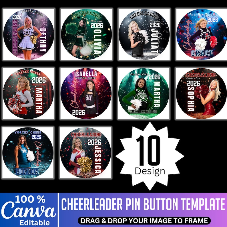 Cheerleader Pin Button Template, Canva Editable Cheerleader Sticker ...