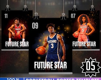 05 Basketball Poster Template , Canva Editable Senior Basketball Poster Canva, Basketball cards Designs, Basketball Backdrop, Digital