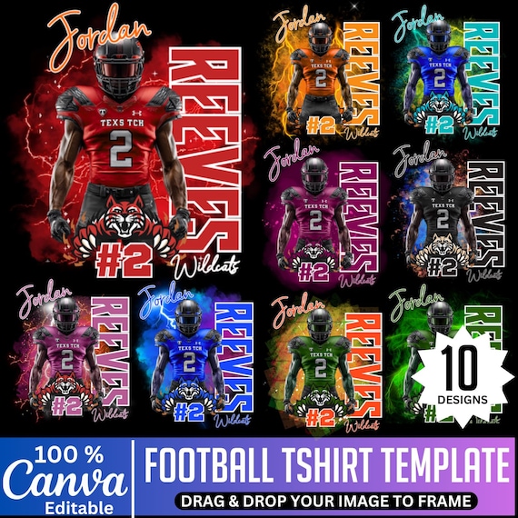 10 Editable Football Mascot Shirt Template, Custom Football High School Sublimation, Game Day Sports Football T Shirt Canva Template Digital