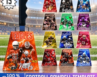 15 Football Cowbell Template, Canva Editable Football Cowbell Designs, Custom Cowbell Design, Drag & Drop Game Day Spirit 2026 Template