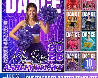 10 Cheerleader Poster Canva Editable Template, Cheerleading Banner, Senior Cheer Team Poster, Custom Cheer Digital Background, Digital File