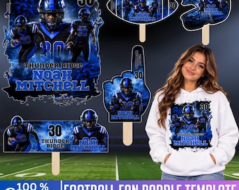 05 Football Fan Paddles Template, Canva Editable Football T-Shirt & Fan Paddle, Senior Football Player Fan Gear, Custom Football Team Party
