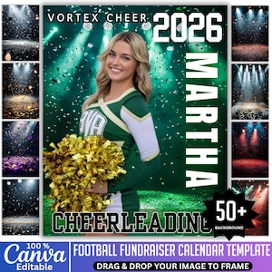50 Cheerleading Backdrops Bundle, Cheerleader Poster Canva Editable Template, Senior Cheer Team Poster, Custom Cheer Digital Background