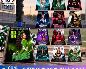 18 Cheerleading Cowbell Template, Canva Editable Cheer Cowbell Designs, Custom Cowbell Design, Drag & Drop Game Day Spirit 2026 Template