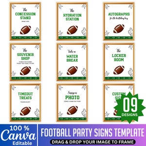 Football Party Signs Canva Template, Editable Football Birthday Signs Bundle, Game Time Boy Birthday Party 8x10, First Year Down Set of 09