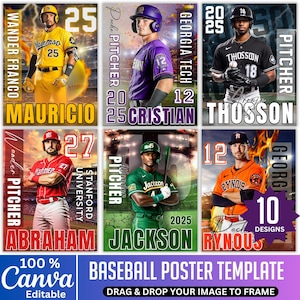 Pacote com 10 modelos editáveis de pôsteres de beisebol no Canva, pôsteres de beisebol para veteranos no Canva, designs de cartões de beisebol, cenários de beisebol, modelos de esportes