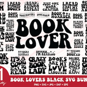 Retro Book Lover  Black SVG bundle, Reading SVG Bundle, Reading book svg, Book Lover Shirt, librarian svg, library svg, book quotes svg