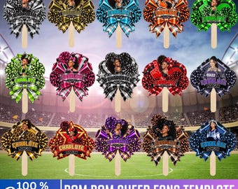 15 Pom Pom Cheer Fans Template, Canva Editable Cheer Fan Paddle, Football, Basketball, Sports, Game Day Fan Designs, Senior Night Digital