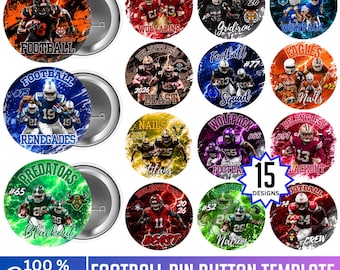 15 Football Pin Button Template, Canva Editable Football Design, Custom Photo Player Button, Drag-and-Drop Pin Button Template, Digital File