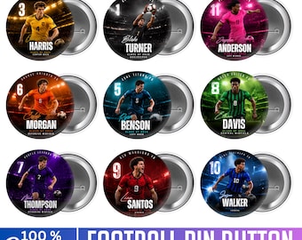 10 Football Pin Button Canva Template, Editable Game Day Button Design, Football Pin Button Sports Team Spirit Badge, Digital Download