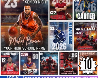 10 Senior Night Sports Poster, Canva Editable Posters, Custom Sports Poster, Senior Night Team, Senior Night Backdrops, Digital Download