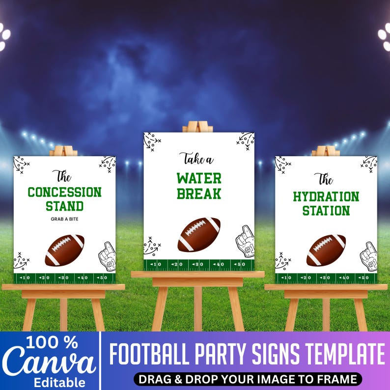 Football Party Signs Canva Template, Editable Football Birthday Signs ...