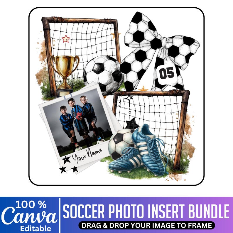 Soccer Photo Insert Bundle, Canva Editable Photo Insert Designs, Trendy ...