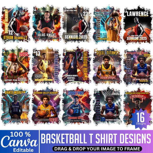 16 Basketball-T-Shirt Design Bundle, Basketballspiel bearbeitbares Design, Basketballspiel-Shirt Personalisierte High School Sublimation, Digital