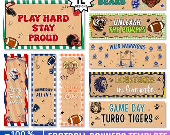 12 Football Banner Template, Canva Editable Sports Banner, Game Day Team Designs, Football Party Decor, Custom Team Spirit Banner, Digital