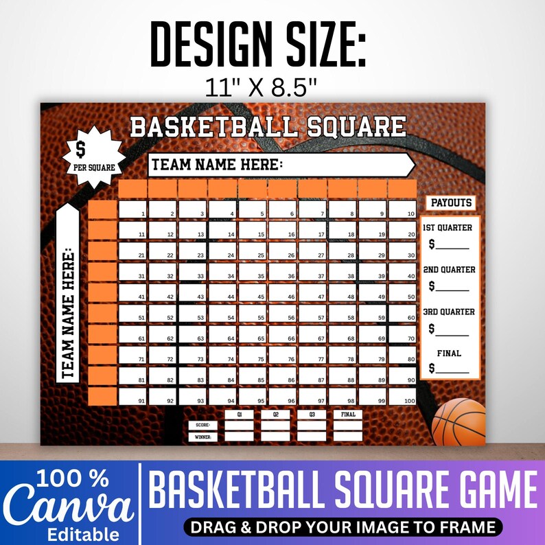 Basketball Squares Template, Canva Editable Square Grid Pool, March ...