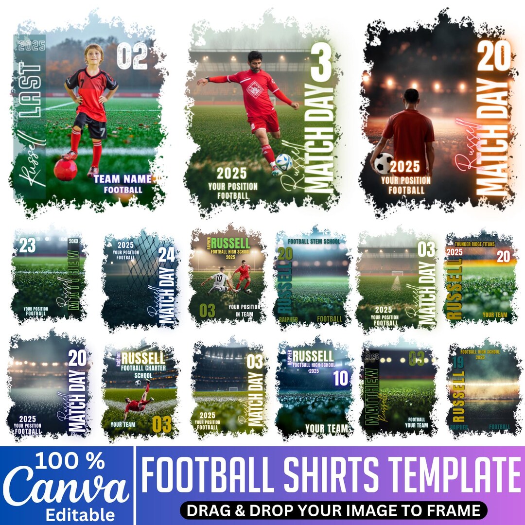 Football Tshirt Canva Template Bundle, Football Game Day Canva Editable ...