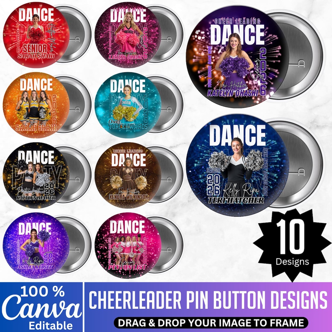 Cheerleader Pin Button Poster Template, Canva Editable Cheerleader ...