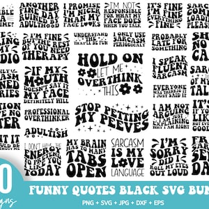 30 Retro Funny quotes Black svg Bundle, Retro Sarcastic Svg Files, Sarcasm SVG bundle, Sassy Svg quotes shirts, Funny wavy text svg