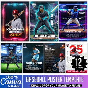 Benutzerdefiniertes Sammelkarten-Canva-Vorlagenset, Canva bearbeitbare doppelseitige Spielerkarten, Sportkartenvorlage Little League Cards Kinder-Baseballkarte