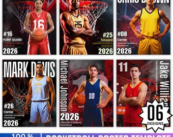 06 Basketball Poster Canva Editable Template Bundle, Senior Basketball Poster Canva, Basketball cards Designs, Basketball Backdrop, Digital